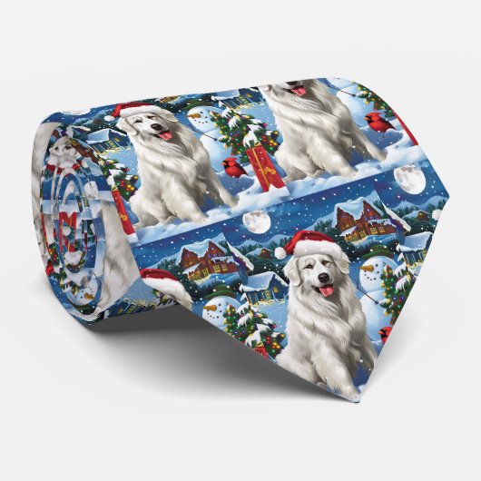 Grote Pyreneeën Winter Wonderland Kerstvreugde Stropdas (Opgerold)