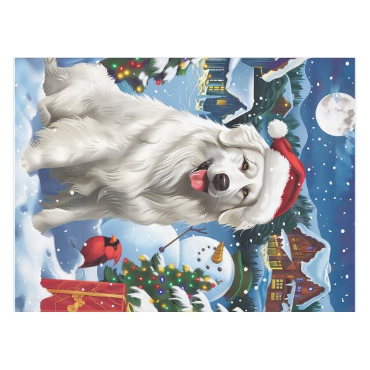 Grote Pyreneeën Winterwonderland Kerstvreugde Tafelkleed (Voorkant (Horizontaal))