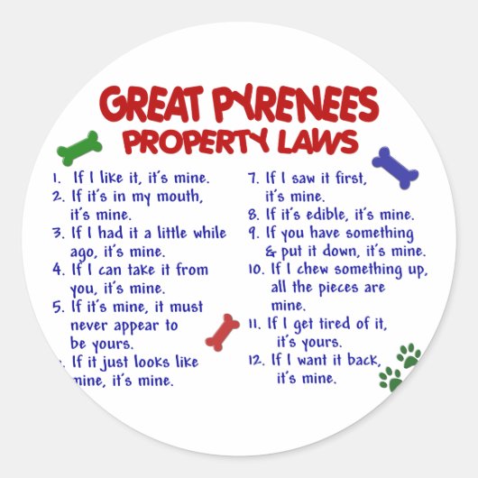 GROTE PYRENEES-WETGEVINGEN 2 RONDE STICKER (Voorkant)