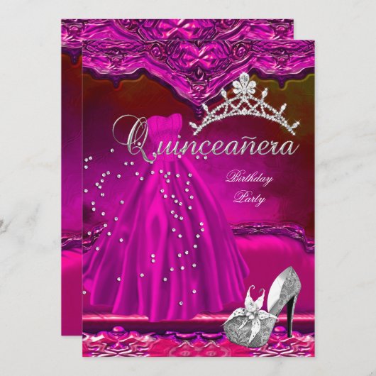 Grote Quinceanera 15e verjaardag Roze dress Kaart (Voorkant / Achterkant)