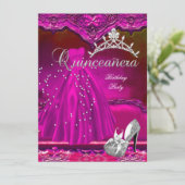 Grote Quinceanera 15e verjaardag Roze dress Kaart (Staand voorkant)