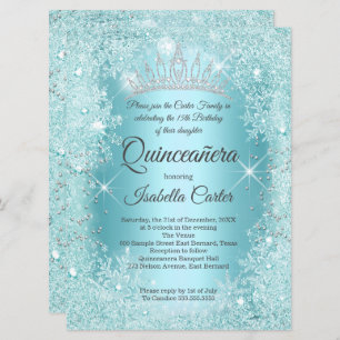 Grote Quinceanera Blauwgroen Snowflake Winter Wond Kaart