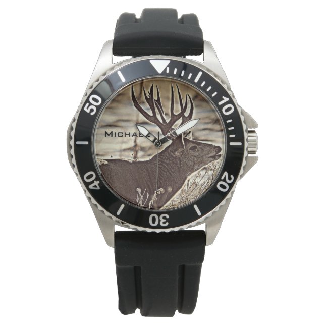 Grote Rack Whitetail Buck Horloge (Voorkant)