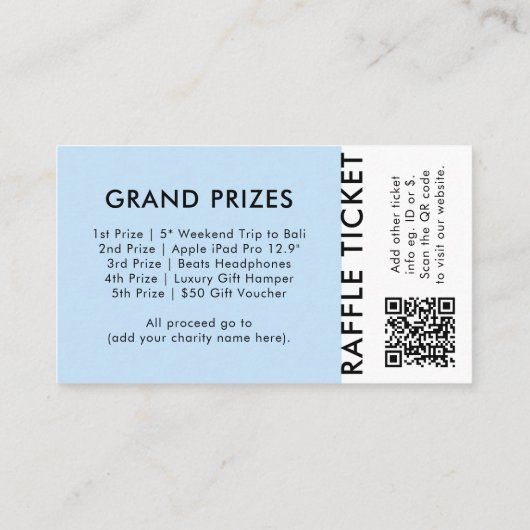 Grote Raffle-prijs Ticket QR Code Blue Event (Achterkant)