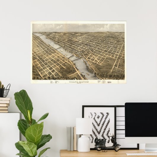 Grote Rapids Michigan 1868 Antiek Panoramische Kaa Poster (Thuiskantoor)