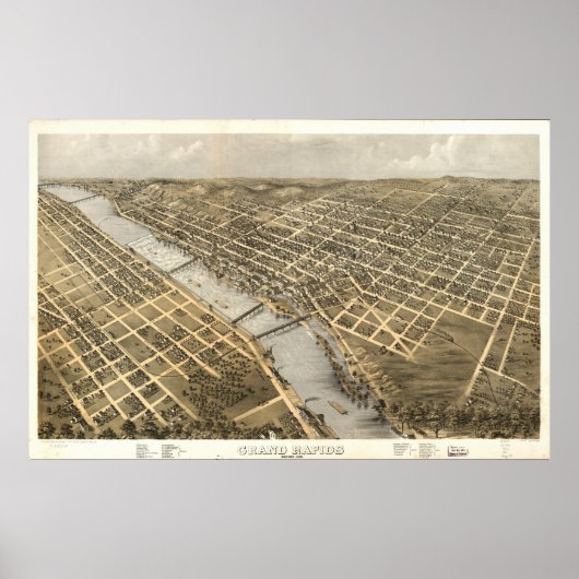 Grote Rapids Michigan 1868 Antiek Panoramische Kaa Poster (Voorkant)