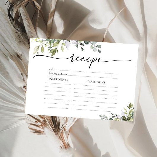 Grote receptkaart met groene eucalyptus bloemen kaart