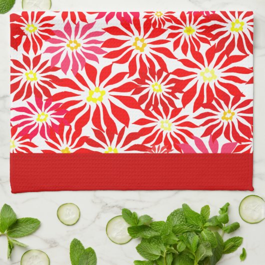 Grote Red Poinsettia Flowers Pattern Kitchen Towel Theedoek (Gevouwen)