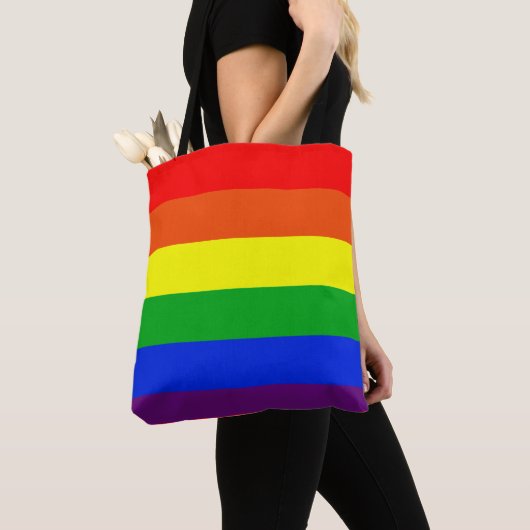 Grote regenboog gekleurde strepen tote bag (Dichtbij)