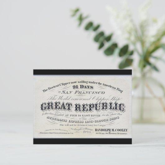 Grote Republiek Clipper zeilschip 1900 Briefkaart (Staand voorkant)