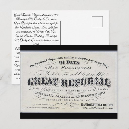 Grote Republiek Clipper zeilschip 1900 Briefkaart (Voorkant / Achterkant)