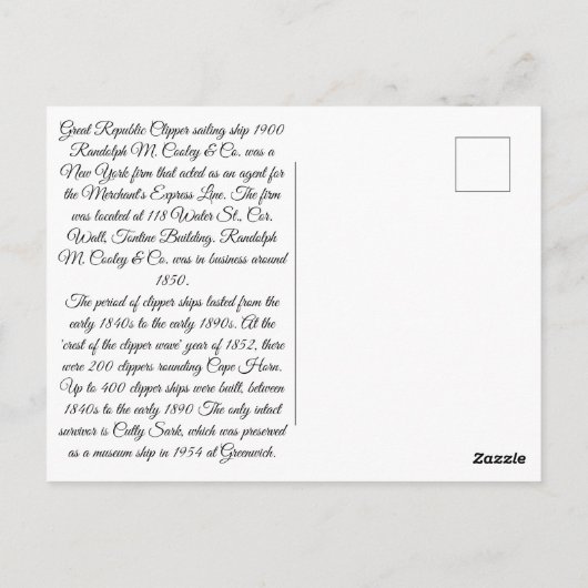 Grote Republiek Clipper zeilschip 1900 Briefkaart (Achterkant)