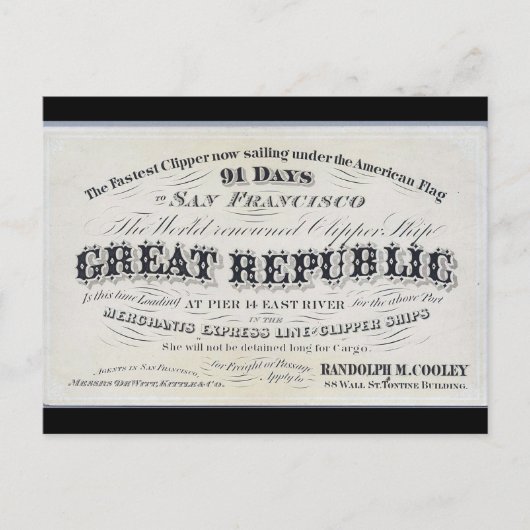 Grote Republiek Clipper zeilschip 1900 Briefkaart (Voorkant)