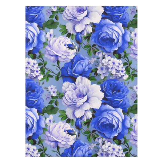 Grote Retro Blauwe Roos Bloem Tafelkleed (Voorkant)