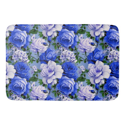 Grote Retro Blauwe Rozen Bloem Badmat (Voorkant)