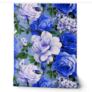Grote Retro Blauwe Rozen Bloem Behang