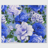 Grote Retro Blauwe Rozen Bloem Cadeaupapier (Vlak)