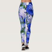 Grote Retro Blauwe Rozen Bloem Leggings (Achterkant)