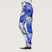 Grote Retro Blauwe Rozen Bloem Leggings (Links)