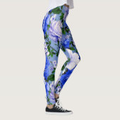 Grote Retro Blauwe Rozen Bloem Leggings (Rechts)