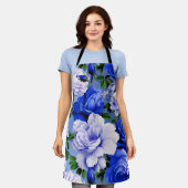 Grote Retro Blauwe Rozen Bloem Schort (Gedragen)