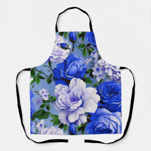 Grote Retro Blauwe Rozen Bloem Schort