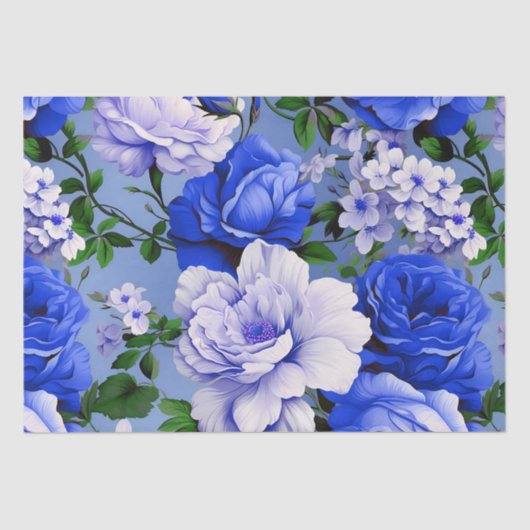 Grote Retro Blauwe Rozen Bloem Tissuepapier (Voorkant)