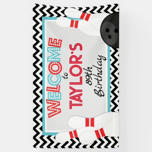 Grote Retro Chevron Bowling Verjaardag Banner (Verticaal)
