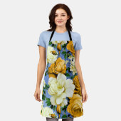 Grote Retro Gele Rose Bloem Schort (Gedragen)