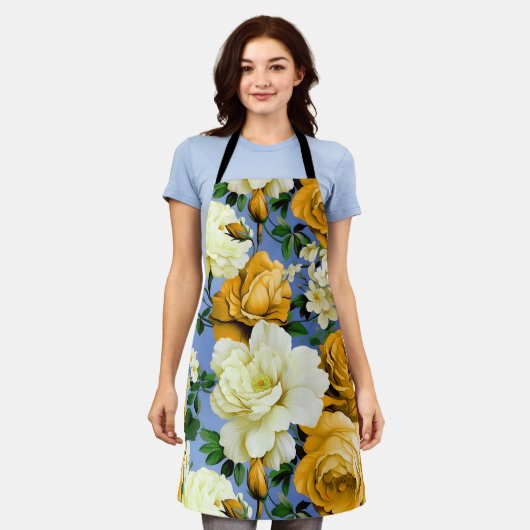 Grote Retro Gele Rose Bloem Schort (Gedragen)