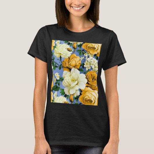 Grote Retro Gele Rose Bloem T-shirt (Voorkant)