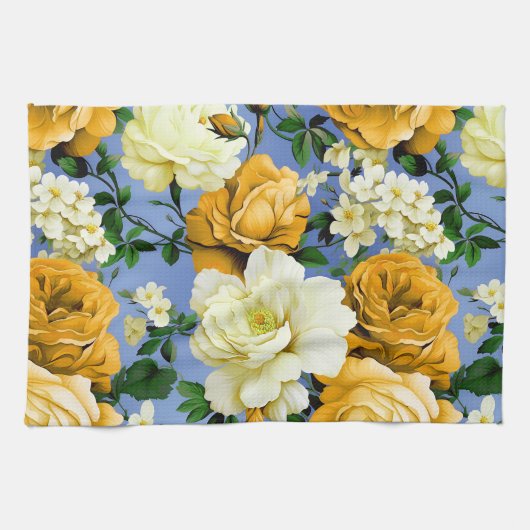 Grote Retro Gele Rose Bloem Theedoek (Horizontaal)