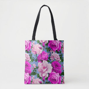 Grote Retro Paarse Roos Bloem Tote Bag