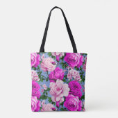 Grote Retro Paarse Roos Bloem Tote Bag (Achterkant)