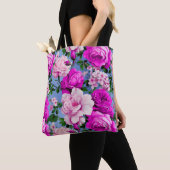 Grote Retro Paarse Roos Bloem Tote Bag (Dichtbij)