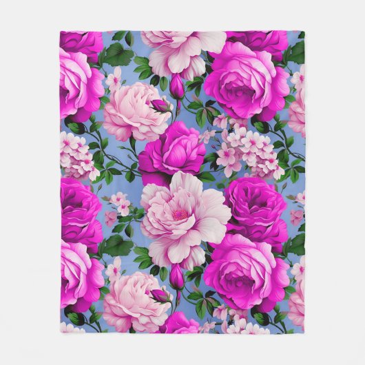 Grote Retro Paarse Rozen Bloem Fleece Deken (Voorkant)