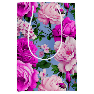 Grote Retro Paarse Rozen Bloem Medium Cadeauzakje