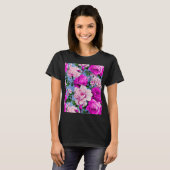 Grote Retro Paarse Rozen Bloem T-shirt (Voorkant volledig)