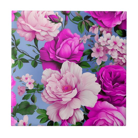 Grote Retro Paarse Rozen Bloem Tegeltje (Voorkant)