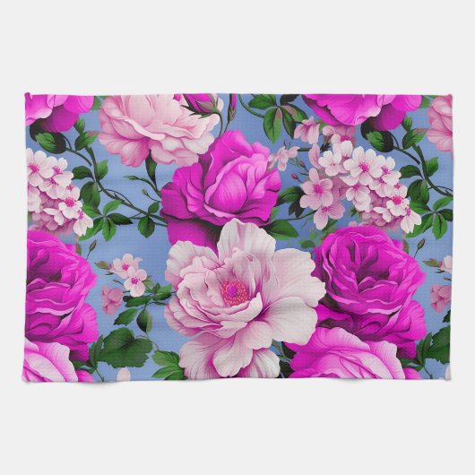Grote Retro Paarse Rozen Bloem Theedoek (Horizontaal)