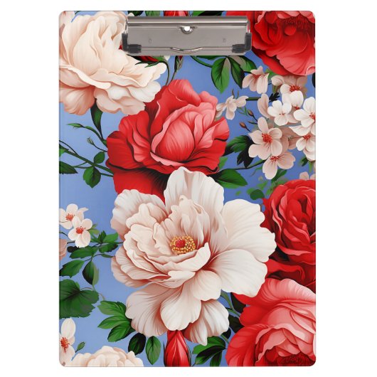 Grote Retro Rode Rose Bloem Klembord (Voorkant)