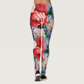 Grote Retro Rode Rose Bloemen Leggings (Achterkant)