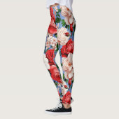 Grote Retro Rode Rose Bloemen Leggings (Links)