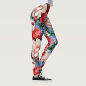 Grote Retro Rode Rose Bloemen Leggings (Rechts)