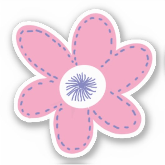 Grote Retro Roze Periwinkle Witte Bloem Sticker (Voorkant)
