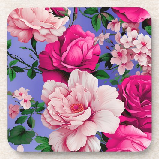 Grote Retro Roze Rose Bloem Bier Onderzetter (Voorkant)