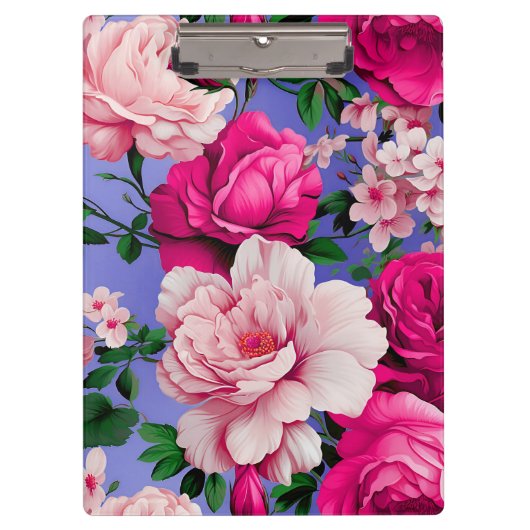 Grote Retro Roze Rose Bloem Klembord (Voorkant)