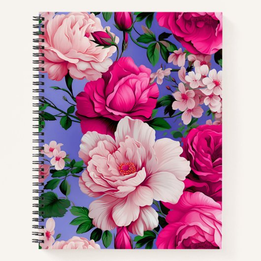 Grote Retro Roze Rose Bloem Notitieboek (Voorkant)