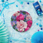 Grote Retro Roze Rose Bloem Papieren Bordje (Feest)