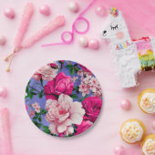 Grote Retro Roze Rose Bloem Papieren Bordje (Feest)